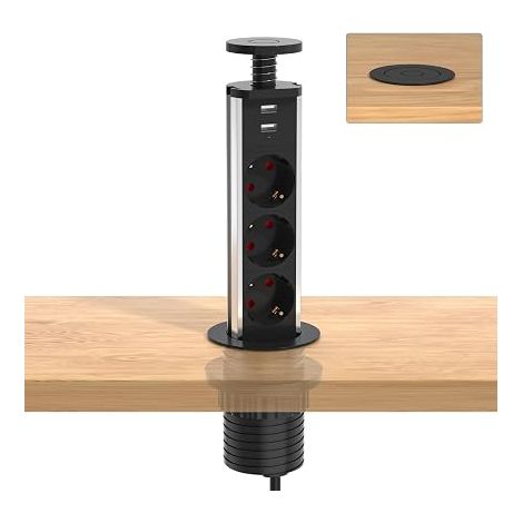 Multiprise Encastrable Bloc Noir avec 3 Prises et 2 USB (1/5)