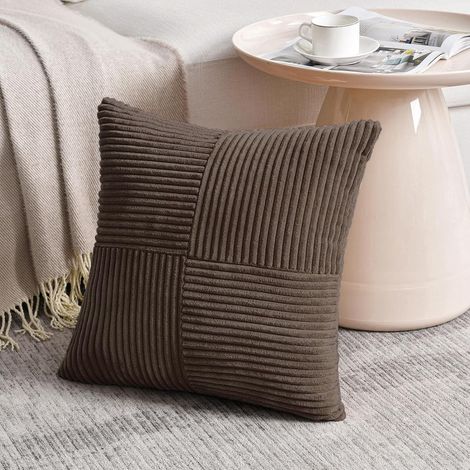 Lot de 1 Boho Housse de Coussin 35x35 Brun Foncé,à Motif Croisé Decoration Housses de Coussin en Velours Côtelé,Douillet Taie d'oreiller Housse Coussin Moderne pour Canapé Chambre Chaise Lit