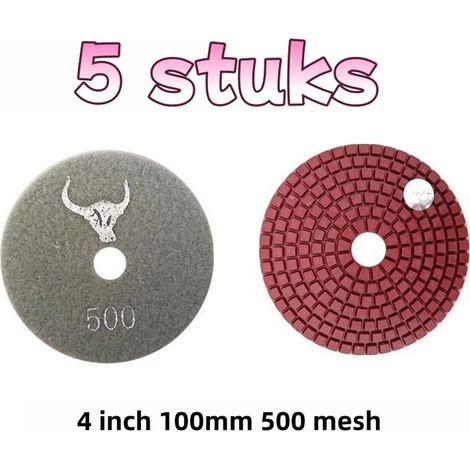 Lot de 5 disques de polissage à l'eau Disques de polissage diamantés Disques de polissage pour pierre Marbre Granit 100 mm 500 mesh (1/5)