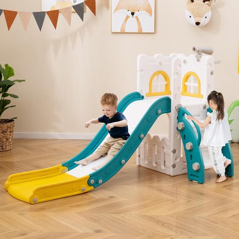 Goplus – Toboggan 6 en 1 pour enfants – Panier de basketball, télescope, cachette et rangement – Dimensions 69x145x85 cm – Matériaux écologiques HDPE