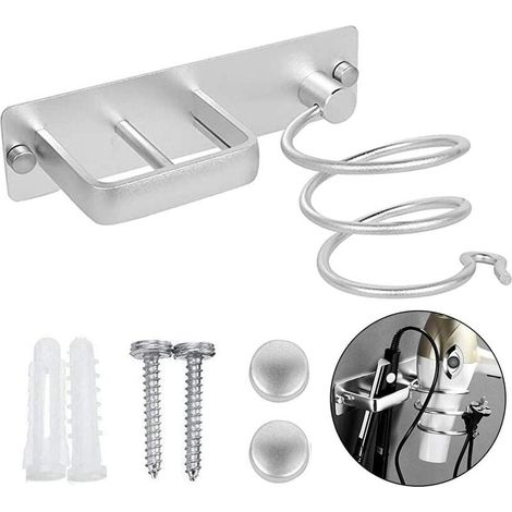 Soporte para secador de pelo ZVD, soporte de pared de aluminio con organizador de cables para guardar secador, plancha, cepillos y más (1) (1/4)