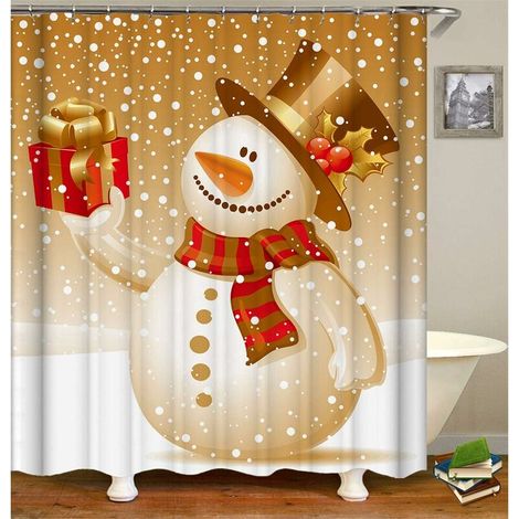 Noël Rideau de Douche Lavable Résistant à l'eau Anti-moisissure, 3D Imprimé Polyester Rideaux de Salle de Bain Facile à Nettoyer avec 12 Crochets Décor À Maison (180x200cm),- Lefou (1/5)