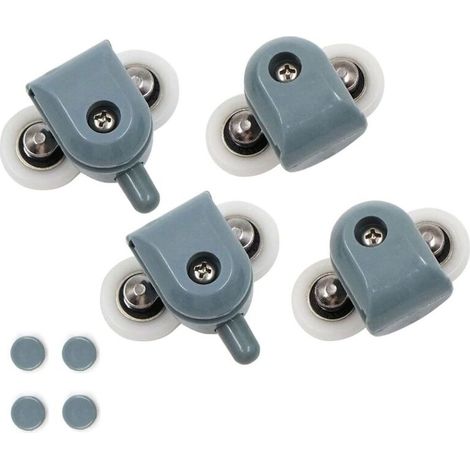 2 paires roulettes doubles pour cabine de douche, 25 mm, pour porte de douche, poulies, durable, double porte coulissante, portes en verre, d'une épaisseur d'environ 3 à 6 mm (1/4)