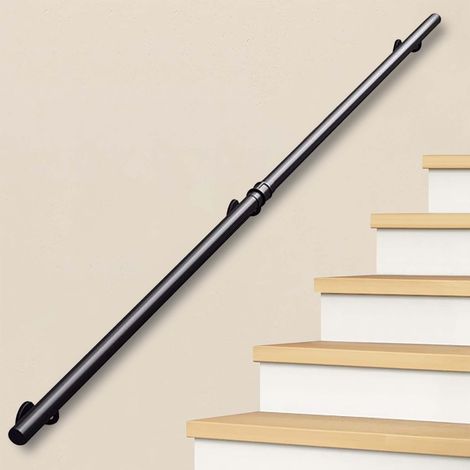 Rampe d'escalier Ronde Noire en Fer forgé, Rampe d'escalier intérieure et extérieure, Rampe Murale antidérapante pour Maison, Villa, loft(540cm) (1/5)