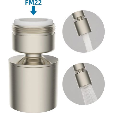 ZOLGINAH Aérateur pour Évier Double Fonction Mousseur Robinet avec 2 Débits d'eau - Filetage Mâle 24 mm - Nickel Brossé Rotation à 360 Degrés(M24) (1/4)