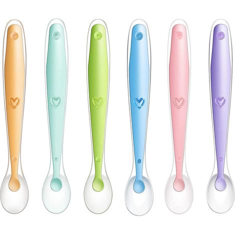 cuillres En Silicone Pour Bb Enfants, Lot De 6 Cuillre  Soupe Avec Embouts En Silicone Souple Pour L'alimentation Et Le Sevrage De Bb, Sans Bpa, 6 (1/5)