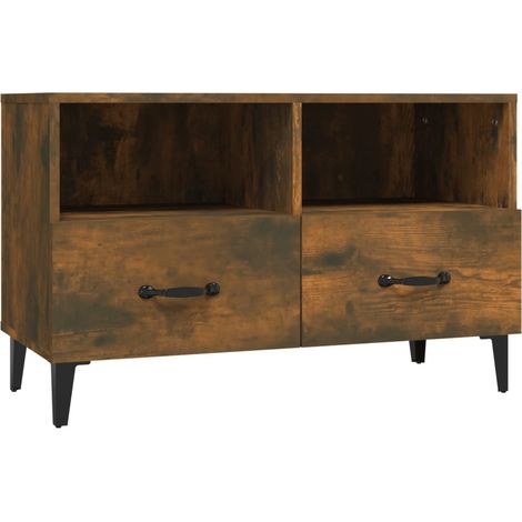 Mueble TV multimedia estantería para televisión buffet para televisión comedor salón dormitorio roble ahumado 80 x 36 x 50 cm madera contrachapada marrón 020027392