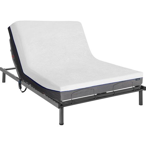 Vente-Unique – Lit électrique de relaxation 140x200 cm – Matelas mémoire de forme ferme – Sommier à lattes actives – 5 positions – Moteur OKIN avec télécommande (1/5)