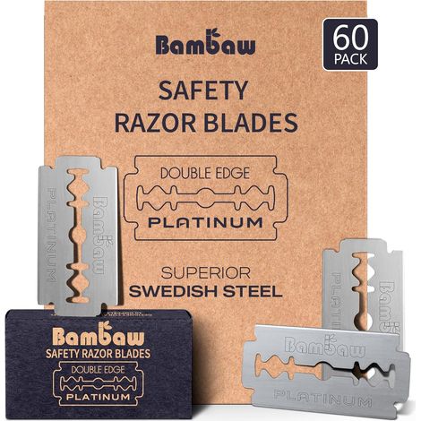 Lame Rasoir de Sureté Homme & Femme - Pack de 60 Lames de Rechange pour Rasoir de Surete, En Acier Inoxydable Suédois, Pour un Rasage Manuel Précis (1/5)