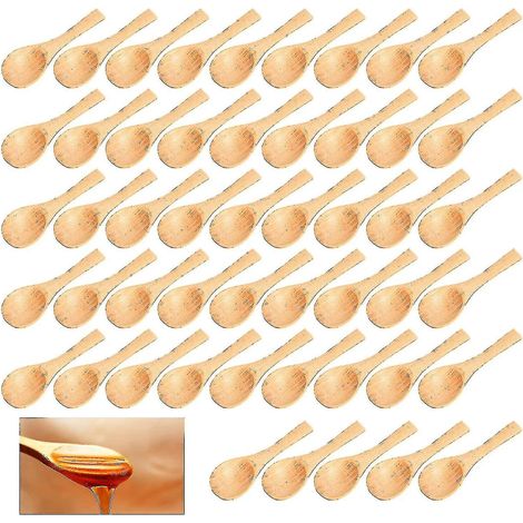 Lot de 50 petites cuillères en bois, mini cuillères en bois, cuillères à miel en bois naturel (1/4)