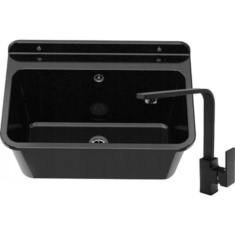Évier de Service Granitan LARGE Noir avec Mitigeur Nook Noir - Usage Polyvalent Intérieur/Extérieur (1/4)