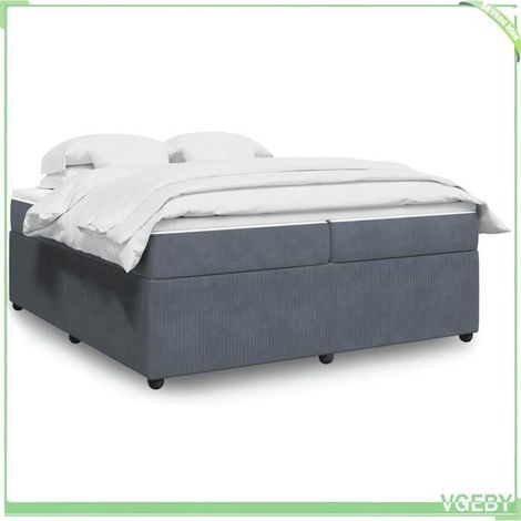 Sommier à lattes et matelas - 200x200 cm - Velours gris foncé - Matelas à ressorts ensachés - Matelas 20 cm (1/5)