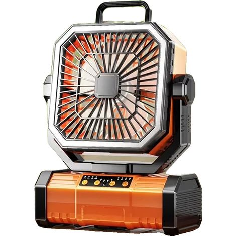 Ventilatore da campeggio, rotazione a 360°, batteria ricaricabile, arancione (1/2)