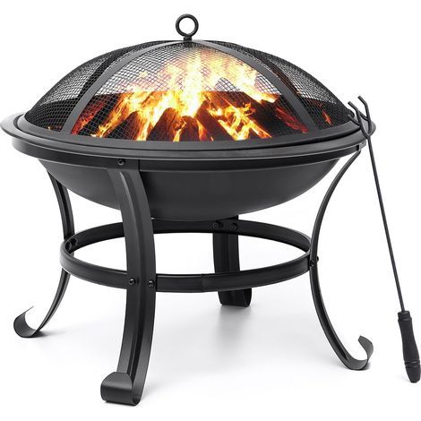 Brasero Exterieur Brasero Fer Laminé à froid Foyer Poêle Chauffant pour Terrasse Jardin Cour avec Poker Gril Couvercle Noir (1/5)