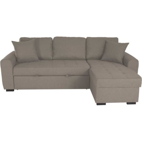 Canapé d'angle convertible réversible 4 places - Tissu beige - L 244 x P 151 x H 90 - HAMILTON - Fabriqué en Ukraine (1/5)
