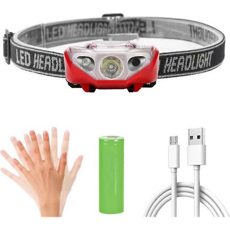 Lampe frontale rechargeable USB à 3 niveaux d'intensité, LED XPE à induction, 500 lm, 600 mAh, étanche, idéale pour le travail, le camping et les activités de plein air. (1/5)