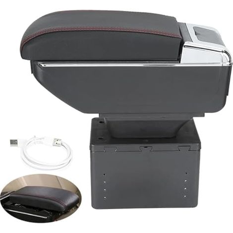 Boîte de rangement pour accoudoir de voiture, boîte de rangement universelle pour accoudoir de voiture, boîte de rangement universelle en ABS noir réglable pour console centrale de voiture avec interf (1/4)