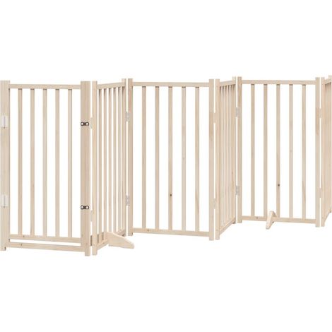 Barrière de sécurité pour chien animaux de compagnies avec porte pliable 9panneaux bois peuplier marron
