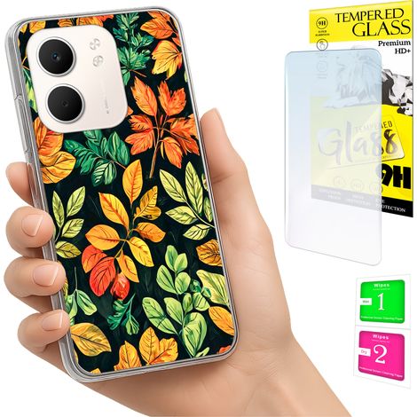 Coque pour Oppo A5X, coque arrière photo avec motif feuilles et verre trempé 9H (1/5)