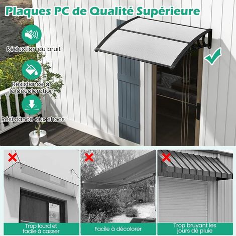 Pour Entrée et Fenêtre Protection Pluie et UV UPF50+ Marquise Auvent de Porte Polycarbonate 102x99 cm (1/5)