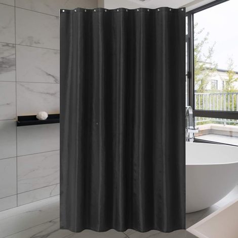 Shower Curtain Liner, Water Repellent and Mildew Resistant Polyester with Curtain Hooks, Black, 180  200cm (1/5)