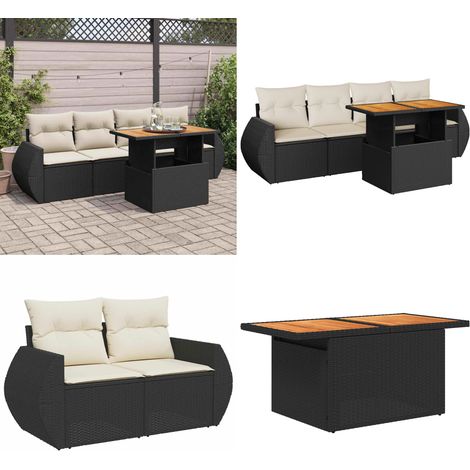 vidaXL Salon de jardin 5 pcs avec coussins noir résine tressée (1/5)