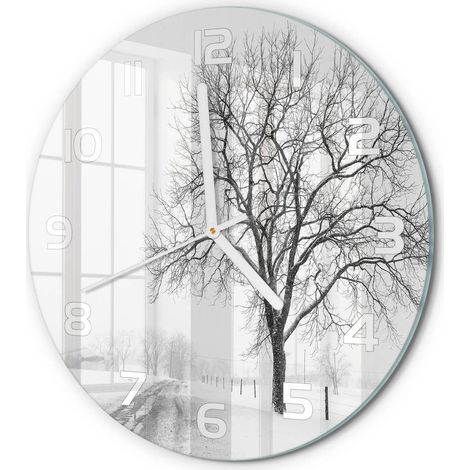 Horloge Murale Ronde Décoration Cuisine en Verre Trempé Silencieuse Moderne Arbre en hiver fi 30 cm (1/5)