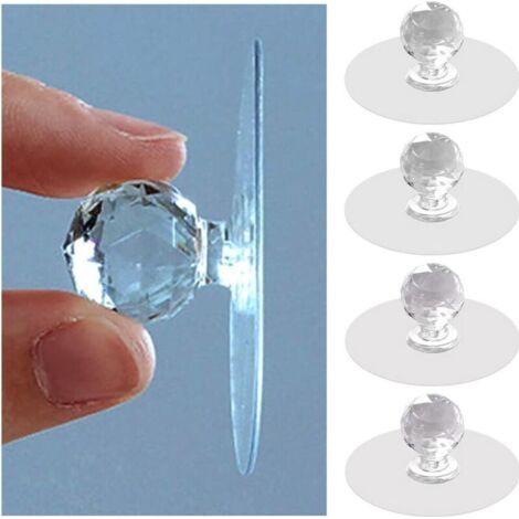 Boutons de tiroir d'armoire transparents, poignées en forme de cristal de diamant pour armoire, placard de cuisine, etc. (1/4)