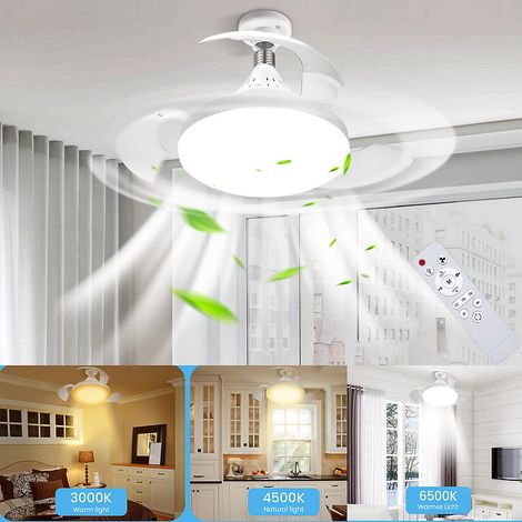 Ventilateur de plafond LED avec télécommande, trois vitesses de ventilation, E27, mini ventilateur de plafond 48 W, 38 cm, blanc (1/5)