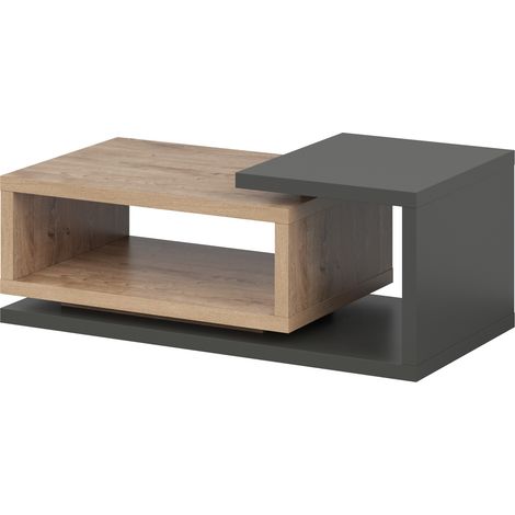 Mesa de centro Lutiva 104, Antracita + Ribbec roble, 48x60x120cm, Diámetro: 0, Aglomerado laminado, Angular