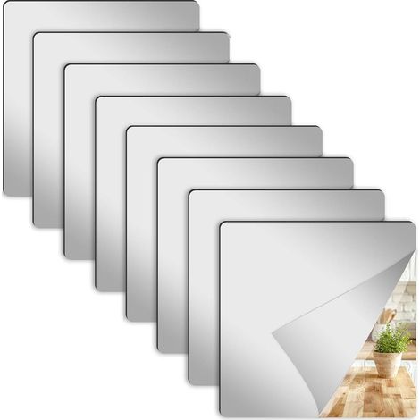 Lot de 8 miroirs adhésifs 20 x 20 cm En acrylique Miroir mural autocollant Pour salle de bain, chambre à coucher (1/5)