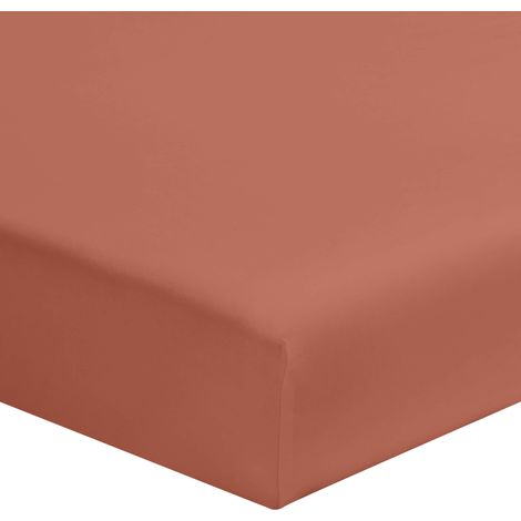 Drap housse terracotta 100% coton bonnet 30 cm 160x200 cm (1/2)