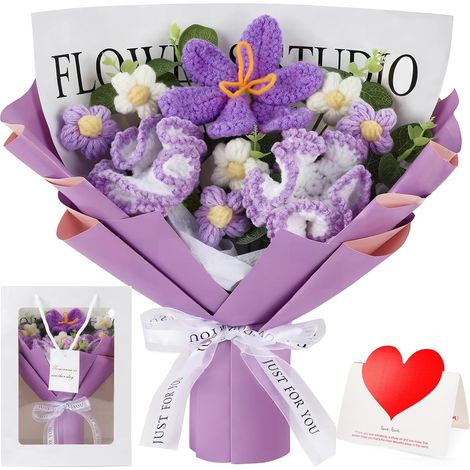 Bouquet de Fleurs au Crochet, Oeillet Tulipe Fleurs Artificielles (1/5)