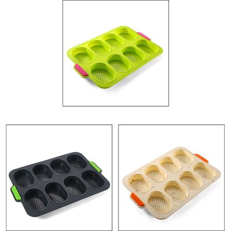 Silikonform mit 8 Löchern, oval, perforiert, handgefertigte Kuchenform, Küchenbackwerkzeug, Grau (1/5)