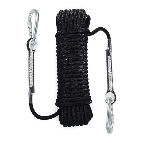 Corde Escalade, 10M d'escalade de Sécurité Statique avec 2 Mousqueton, Diamètre 8mm D'évacuation Sauvetage Incendie en Parachute Nylon Haute Résistance pour Alpinisme, Camping -