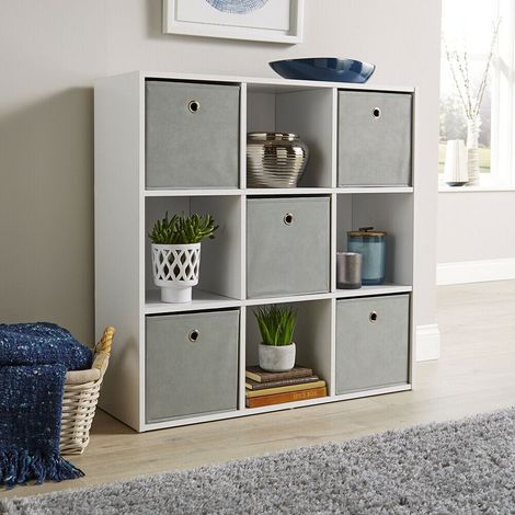 Storage Cube 9 Shelf Bookcase Wooden Display Unit Organiser White Furniture (1/3)
