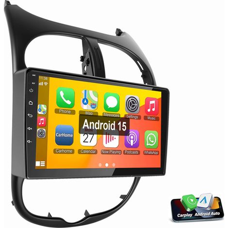 Autoradio Carplay Android 15 9" pour Peugeot 206 206CC 206SW 2001-2016 GPS RDS BT 2+64G