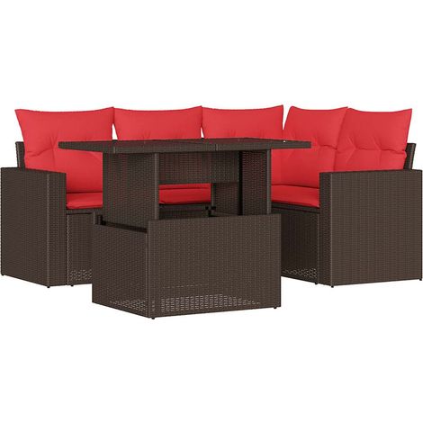 Maison Exclusive - Set Divani da Giardino 5 pz con Cuscini Marrone in Polyrattan (1/5)