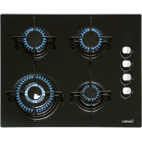Cata – Placa a gas butano 59cm 4 zonas – Superficie de cristal – Carga conectada 7500W – Control giratorio arriba derecha
