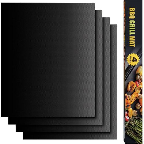 Tapis de Cuisson, 4 Pièces 50 40cm Papier Barbecue Anti-Adhérent Réutilisable Nettoyable, Grille BBQ Mats pour Fours Assistés/Charbon/Gaz/Grill électrique (1/5)