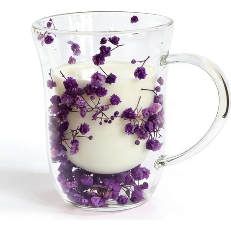 Verres double paroi avec fleurs séchées, 300ml, pour café & thé