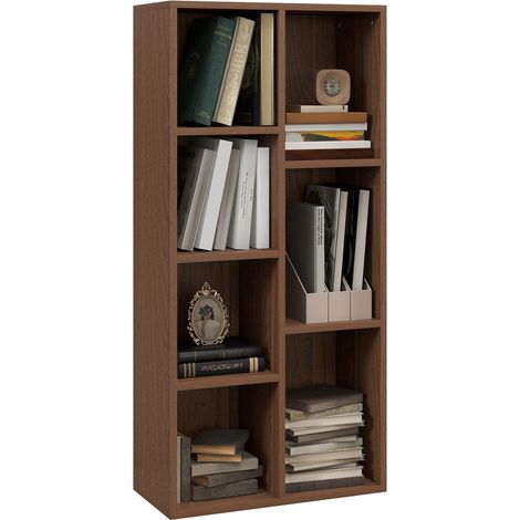 Rangement ordonné pour salon ou bureau, bibliothèque à cubes noyer avec 7 niches de tailles variées, 50x24x106 cm (1/5)