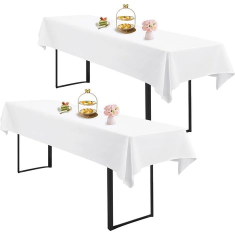 Biertischdecken 2er Set Weiß 260x110 cm Polyester Waschbar für Biergarnituren