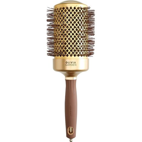 Cepillo de pelo Olivia Garden Expert Blowout Shine con cerdas onduladas, color dorado y marrón, 65 mm.