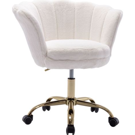 Wahson Silla de Oficina en Lana Sintética Moderna Silla Giratoria con Respaldo de Pétalos para el Hogar Oficina Dormitorio, Blanco (1/5)