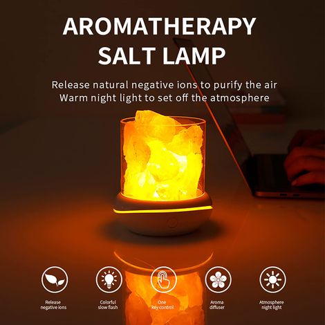 Lampe de sel en cristal de sel, veilleuse, diffuseur d'arômes USB, lampe de sel colorée, diffuseur d'huiles essentielles pour le bureau, le yoga et la chambre. (1/5)