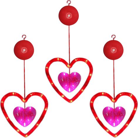 (Benötigt AAA-Batterien) LED-Saugnapflampe, dekorative Lampe für den Valentinstag, wasserdichte Außenbeleuchtung, Gartenlampe (rotes und rosa herzförmiges Zentrum (3-teiliges Set)) (1/2)