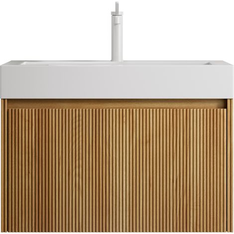Mueble lavabo de baño suspendido 70 cm con lavabo integrado de resina y 1 cajón HOMVRA (1/5)
