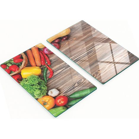 Tablas de servir de cristal para cocina con dibujos de verduras, de madera, 2 x 30 x 52 cm (1/5)