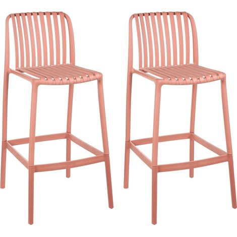 Set of 2 Bar Chairs ARICCIA 2 in 1 Synthetic Material Light Red (1/5)